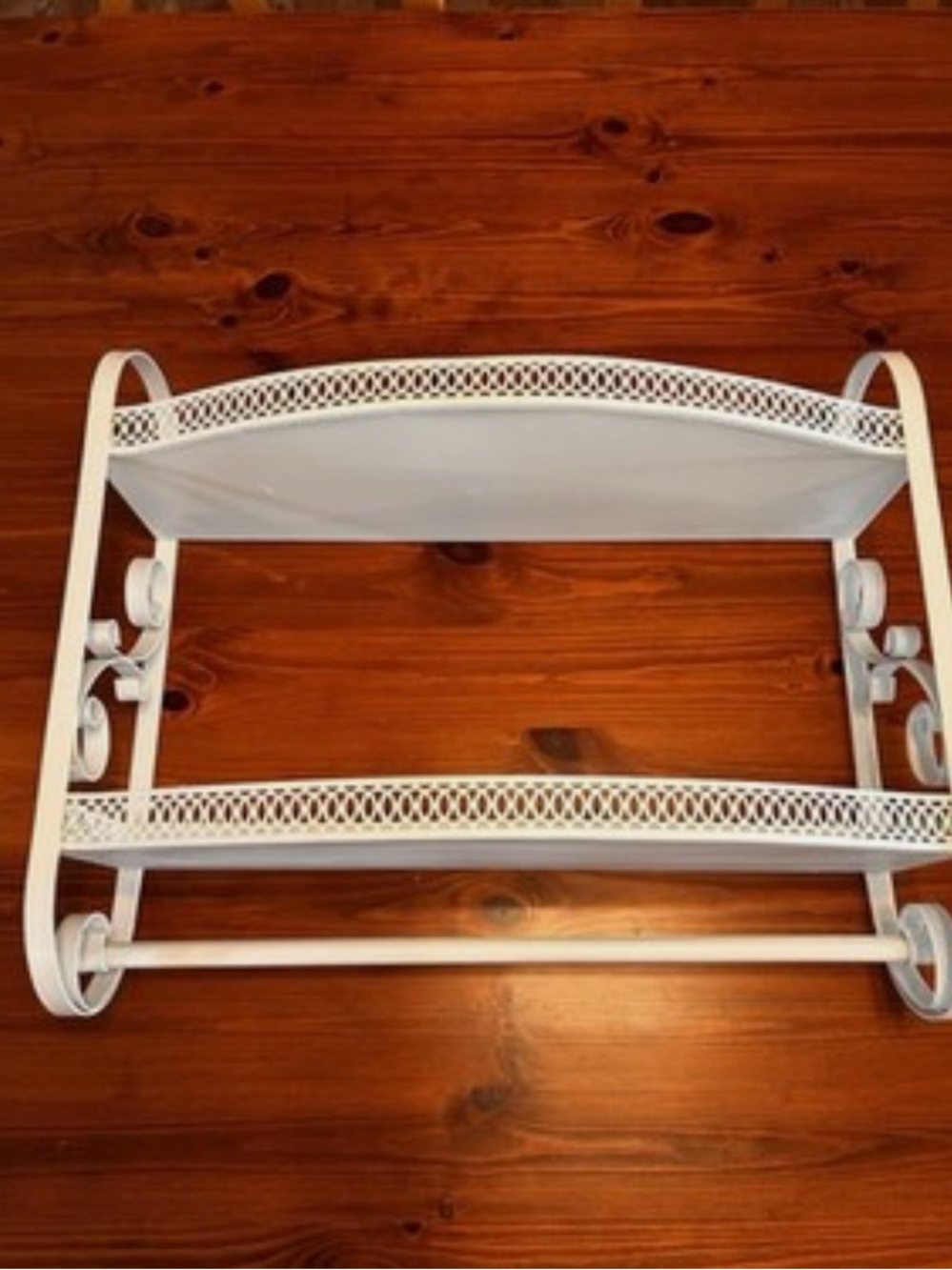 Vintage MCM White Metal Shelf With Towel Bar